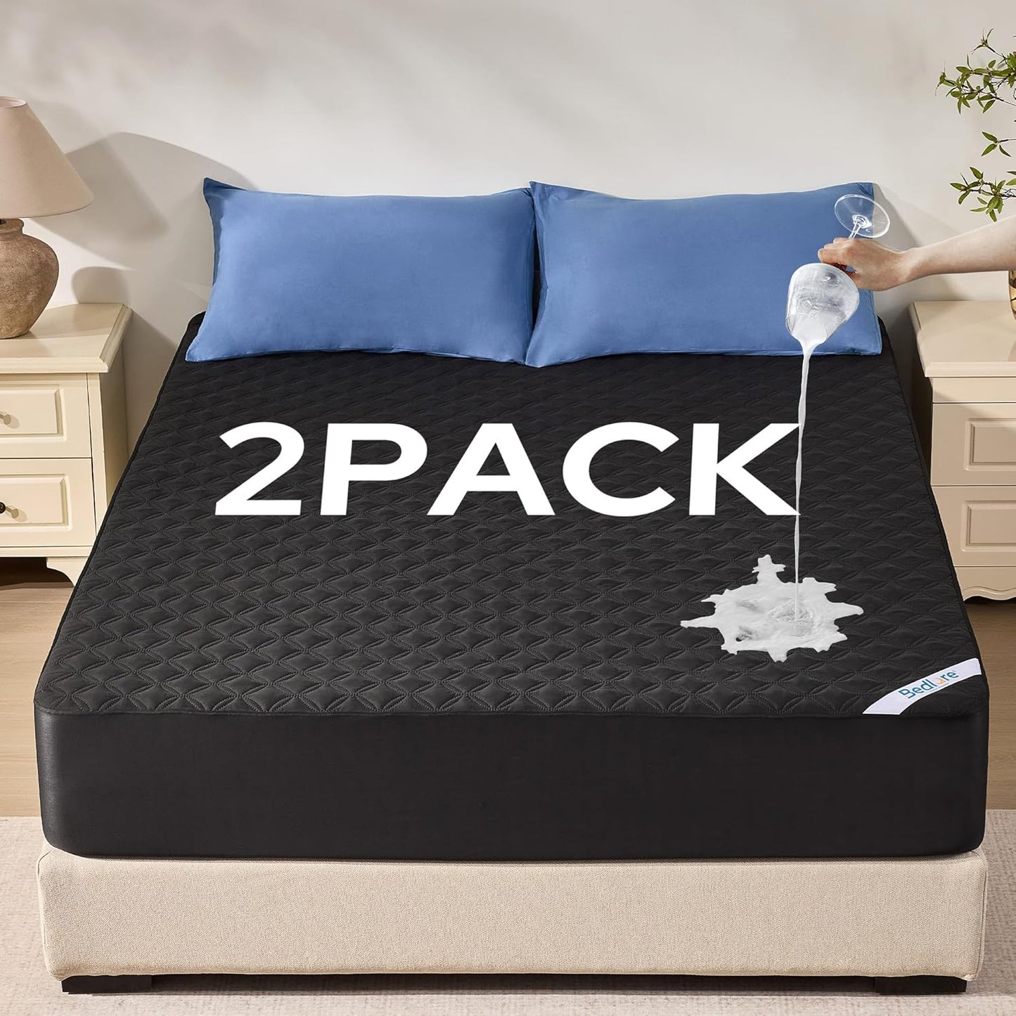 2 Pack Waterproof Mattress Protector, Queen Size Mattress Pad Noiseless with Deep Pocket Fitted for 6"-18", Soft Breathable Dirt-Proof Bed Mattress Cover Washable for Home, Bedroom, Hotel (Gray)