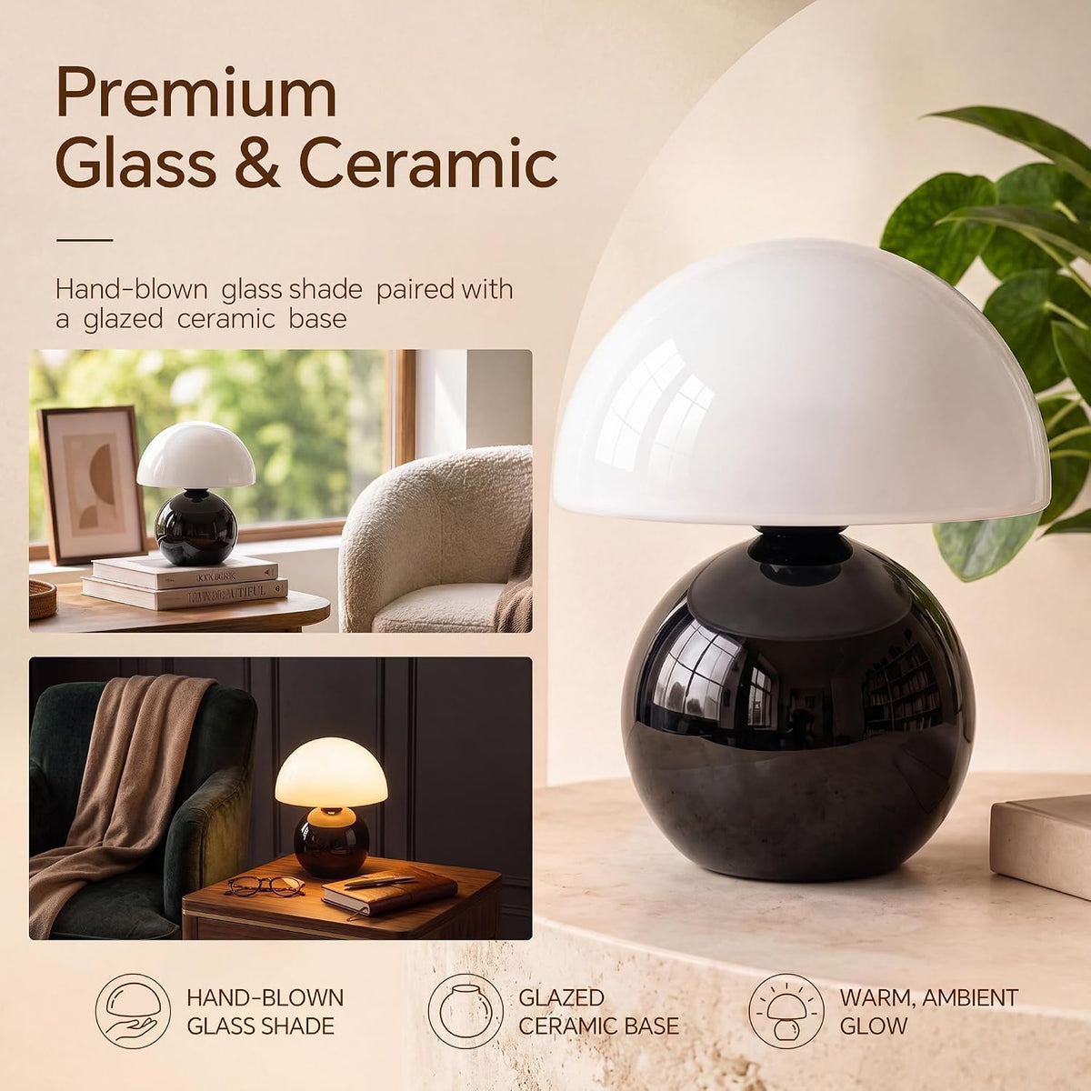 Dawnwake Mushroom Lamp Table Lamp for Bedroom-Small Desk Table Lamps,White