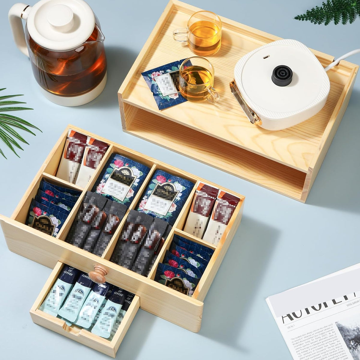 Cinnvoice Tea Bag Organizer Wooden Tea Storage Box, Black