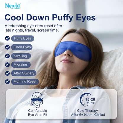 Cooling Gel Eye Mask for Puffy Eyes, Contoured Cold Compress for Eyes, Reusable Cold Eye Mask for Puffiness, Migraine & Tired Eyes, Post Surgery, Ice Gel Pack for Eye Care, Adjustable Strap (Blue)