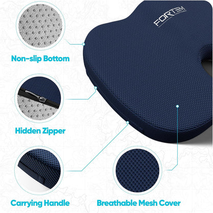 FORTEM Seat Cushion, Office Chair Cushion, Lumbar Support Pillow for Office Chair, Memory Foam Car Seat Cushions, Sciatica Coccyx Tailbone Pain Relief, Cushions for Back Support, Washable, Non Slip