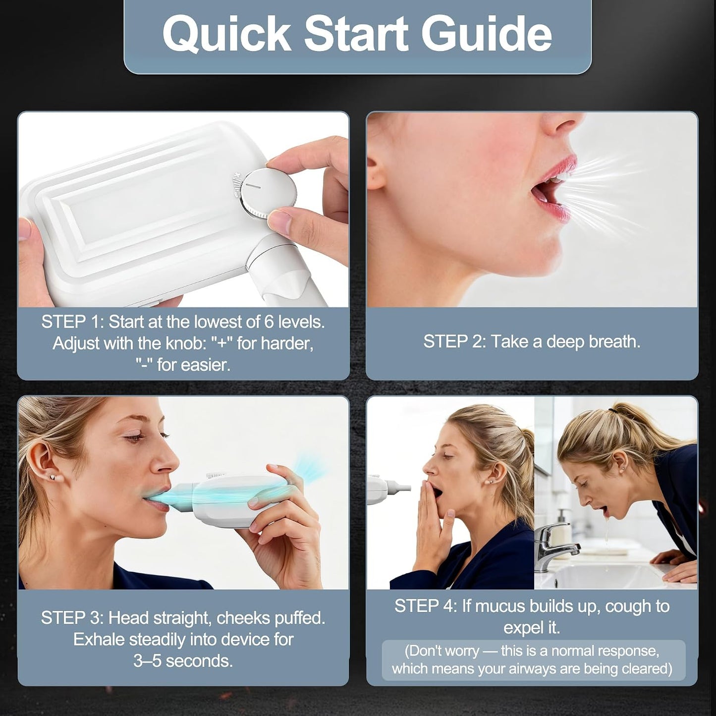 Breathing Exercise Device for Lungs, Non-Measuring Exerciser, Effective Lung Trainer and Breathing Trainer with 6 Adjustable Levels, Portable Mucus Clearance Device to Improve Breathing and Health