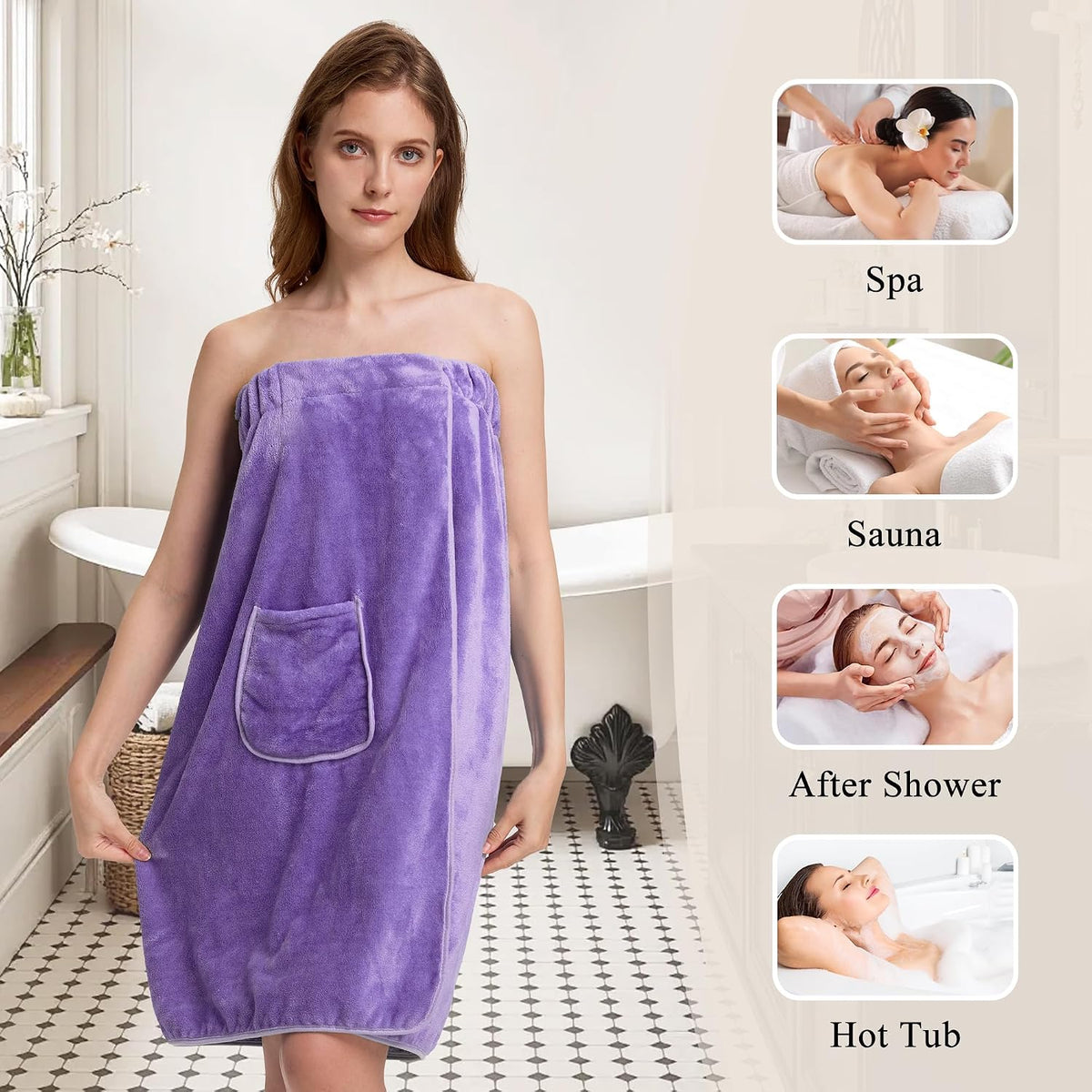 PJGGZ Towel Wrap for Women, Adjustable Button Quick Dry Absorbent Bath Wrap
