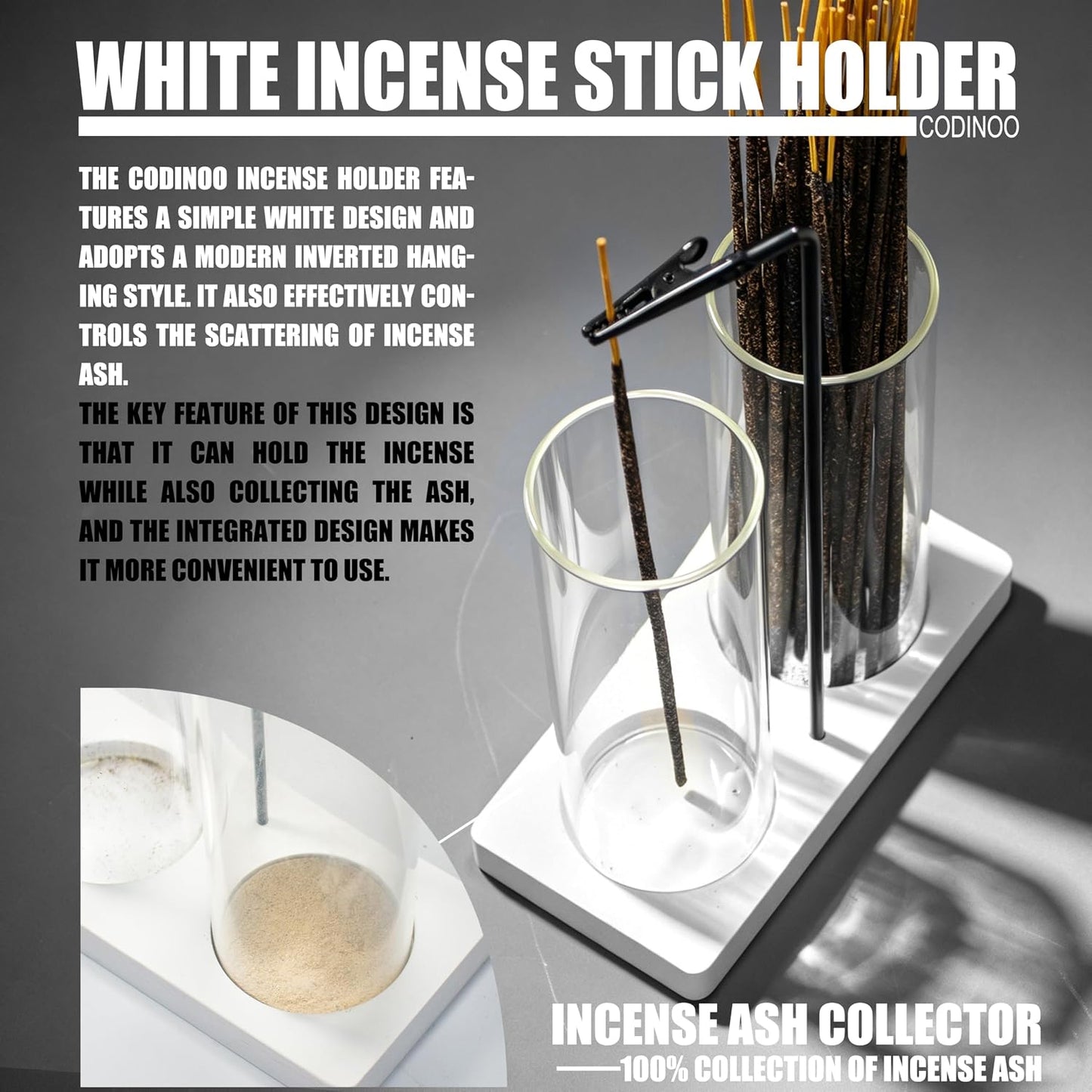 2 in 1 Incense Burner Holder for Sticks,Glass Incense Holder with Storage,Upside Down Incense Holder for Sticks with Glass Ash Catcher for Meditation Yoga Spa Room Home Decor[Full Black]