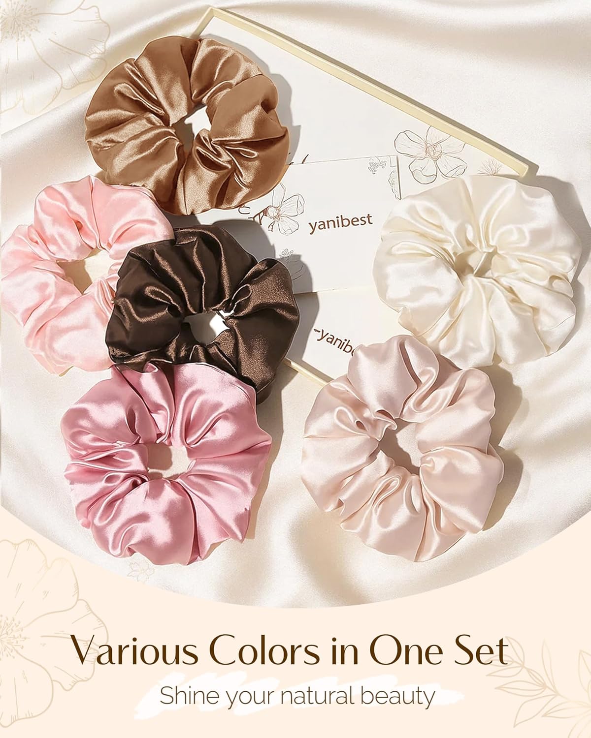 Yanibest 8 Pcs Satin Scrunchies - Silk Scrunchies Ponytail Holders, Soft Satin Hair Ties No Damage, Hair Accessories for Women