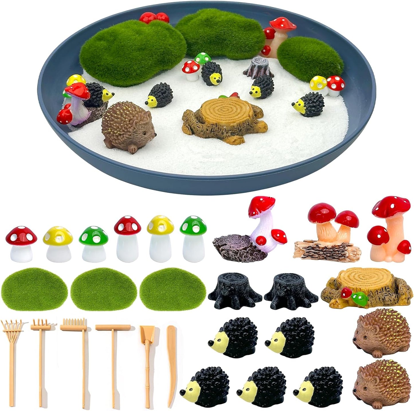 Zen Garden for Desk with Tray Sand Tools Cat Figurines DIY Micro Landscape Ornaments Miniature Meditation Sand Garden Stress Relief Desk Decor for Cat Lover Gifts
