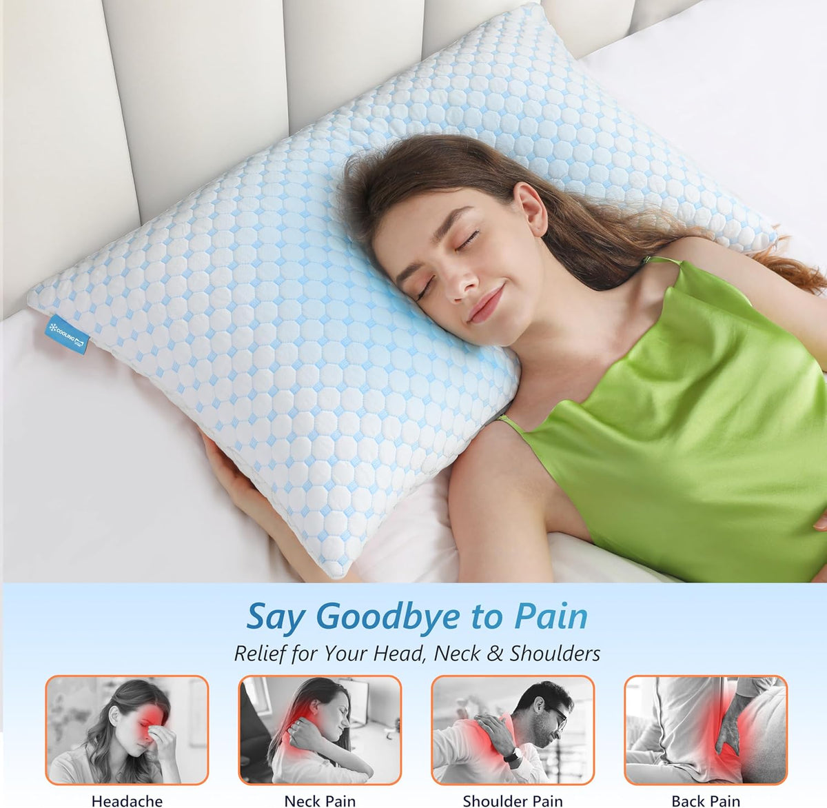 UYWO Cooling Pillows Queen Size Set of 2, Adjustable Memory Foam Pillows