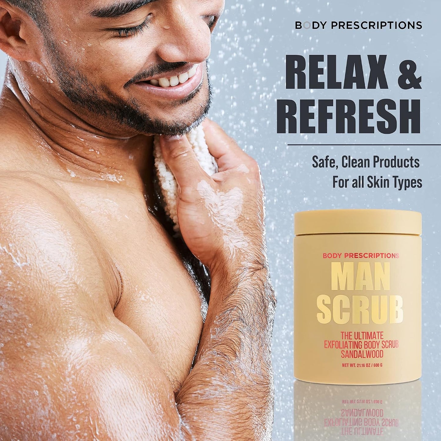 Body Prescriptions Men’s Exfoliating Body Scrub – Ultimate Skin Cleansing Wash in Jar with Twist-Top Lid, For All Skin Types, 21 Ounce (Pack of 1), Cedarwood