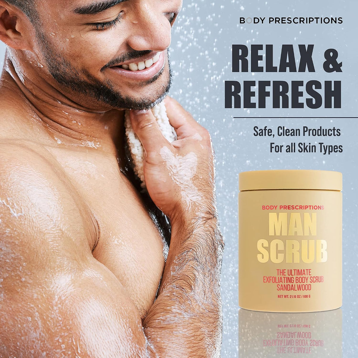 Body Prescriptions Men’s Exfoliating Body Scrub – Ultimate Skin Cleansing Wash in Jar with Twist-Top Lid, For All Skin Types, 21 Ounce (Pack of 1), Cedarwood