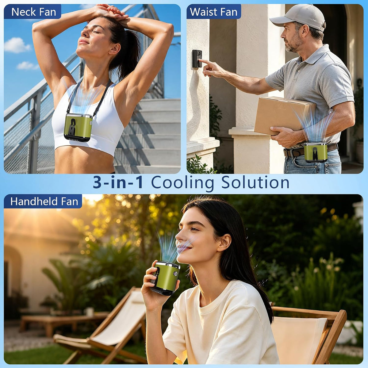 10000mAh Portable Waist Fan Clip On Rechargeable, Personal Wearable Belt Neck Fan with 5 Speeds & Flashlight, Hands-Free MAX 40H Work Time for Outside Jobsite Camping Travel (Black)