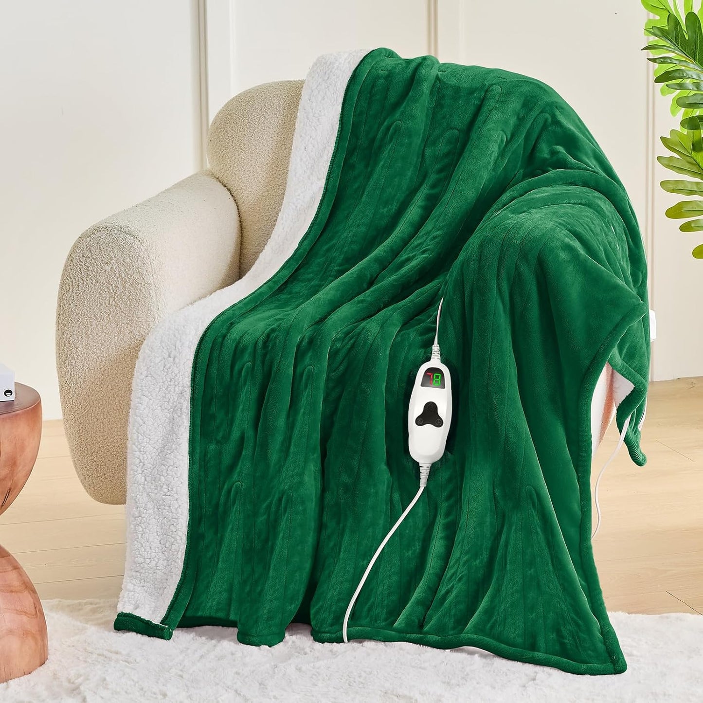 greenoak Heated Blanket Electric Throw 50"X60", Heating Blanket with 10 Heat Levels 1/2/4/6/8 Hours Auto-Off,Fleece Soft Sherpa Blanket,Gifts for Grandma Mom Seniors, Misty Grey