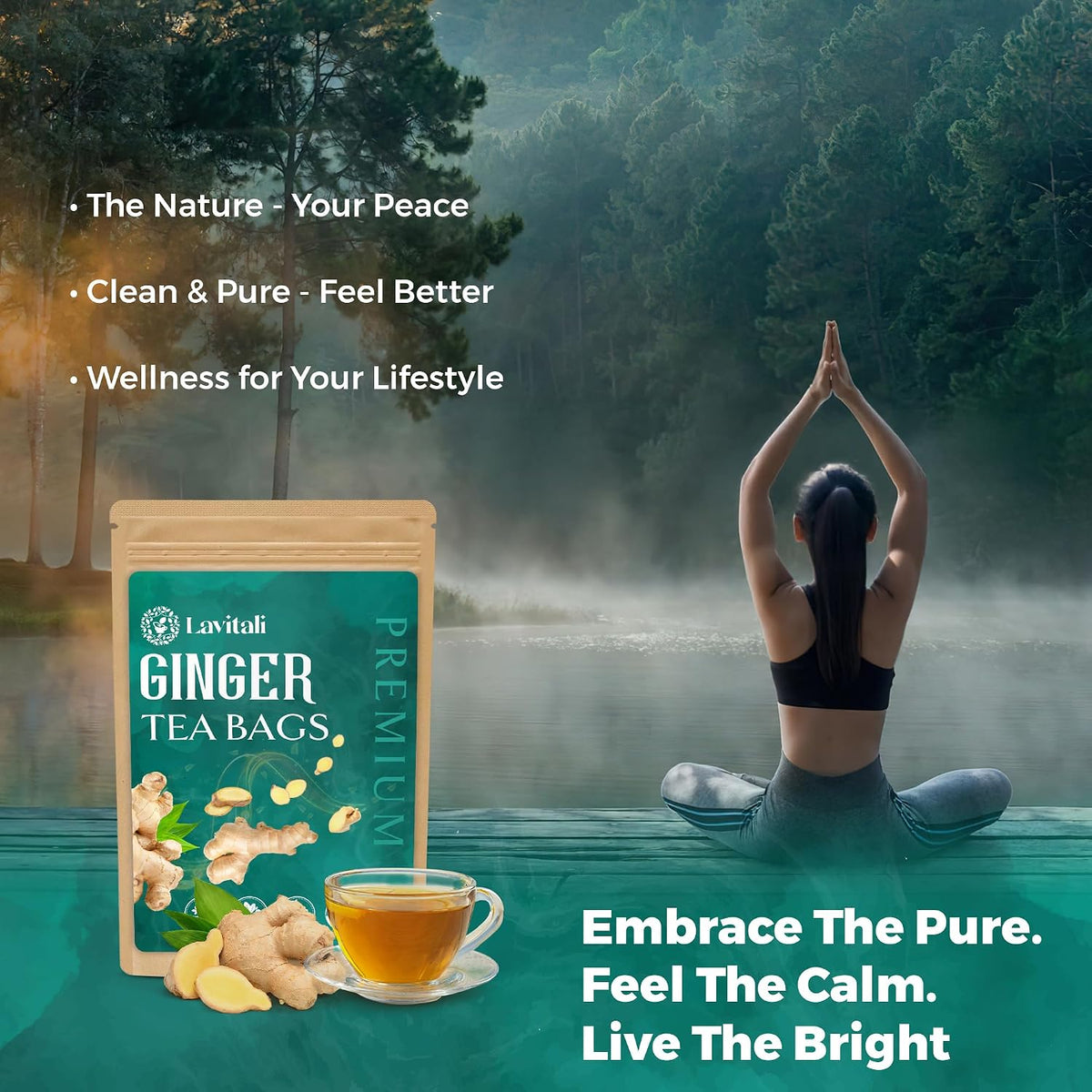 Lavitali, Ginger Tea Bags | 120 bags, 100% Pure Herbal Tea | Caffeine-Free, No Sugar, Eco-Friendly Filter Bags | Daily Natural Botanical, Hot or Iced Herbal Infusion