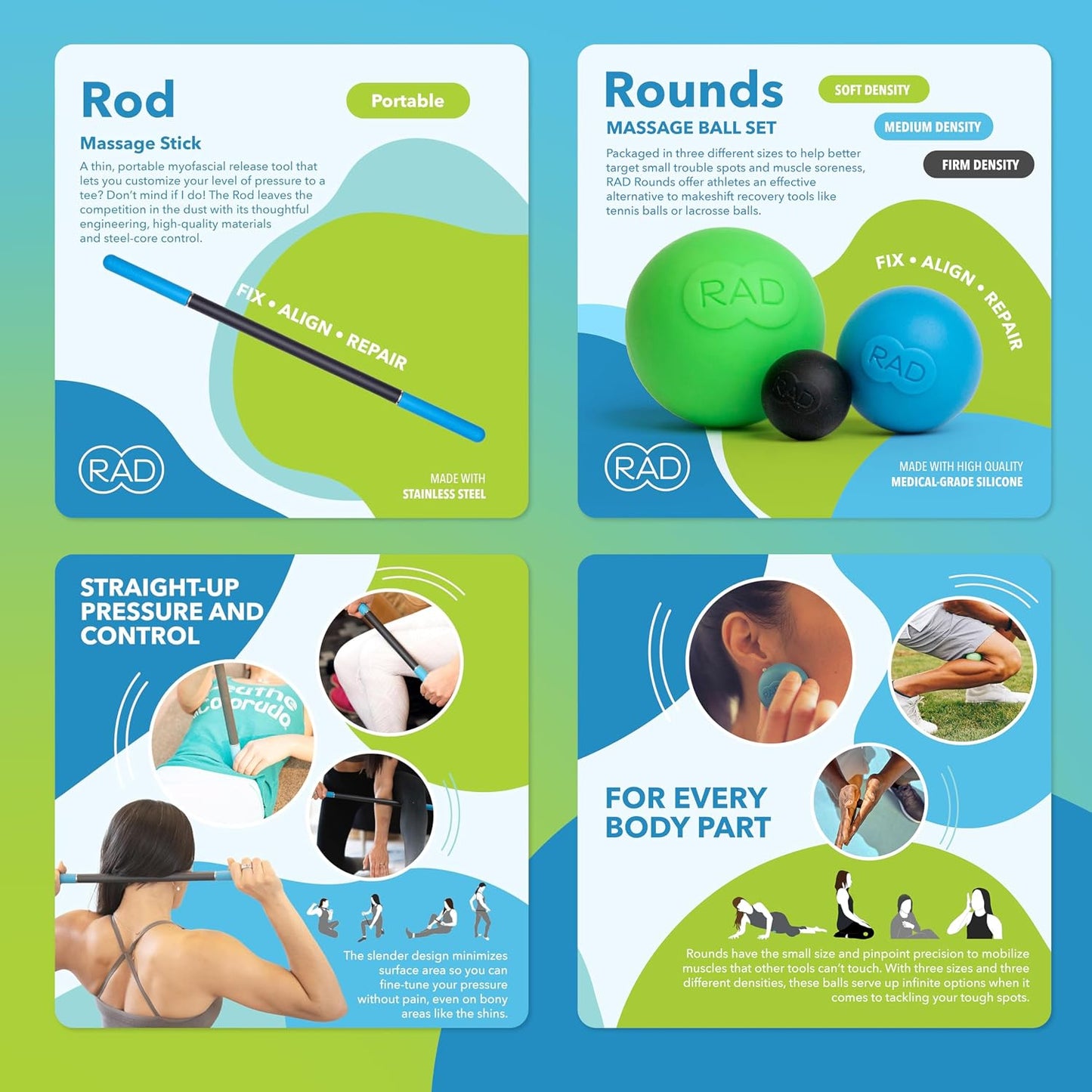 RAD Point Release Kit / 5-in-1 Massage Tool Kit with Block, Massage Balls and Peanut Roller for Self Massage, Mobility and Recovery