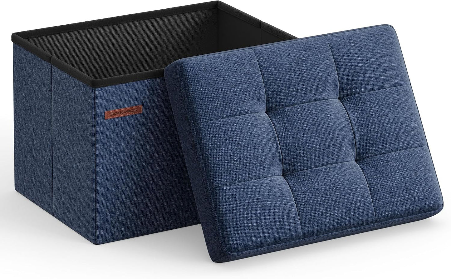 SONGMICS Mazie Collection - Small Folding Storage Ottoman, Foot Rest Stool, 12.2 x 16.1 x 12.2 Inches, 286 lb Load Capacity, for Living Room, Bedroom, Home Office, Dorm, Dark Gray ULSF102G01