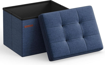 SONGMICS Mazie Collection - Small Folding Storage Ottoman, Foot Rest Stool, 12.2 x 16.1 x 12.2 Inches, 286 lb Load Capacity, for Living Room, Bedroom, Home Office, Dorm, Dark Gray ULSF102G01