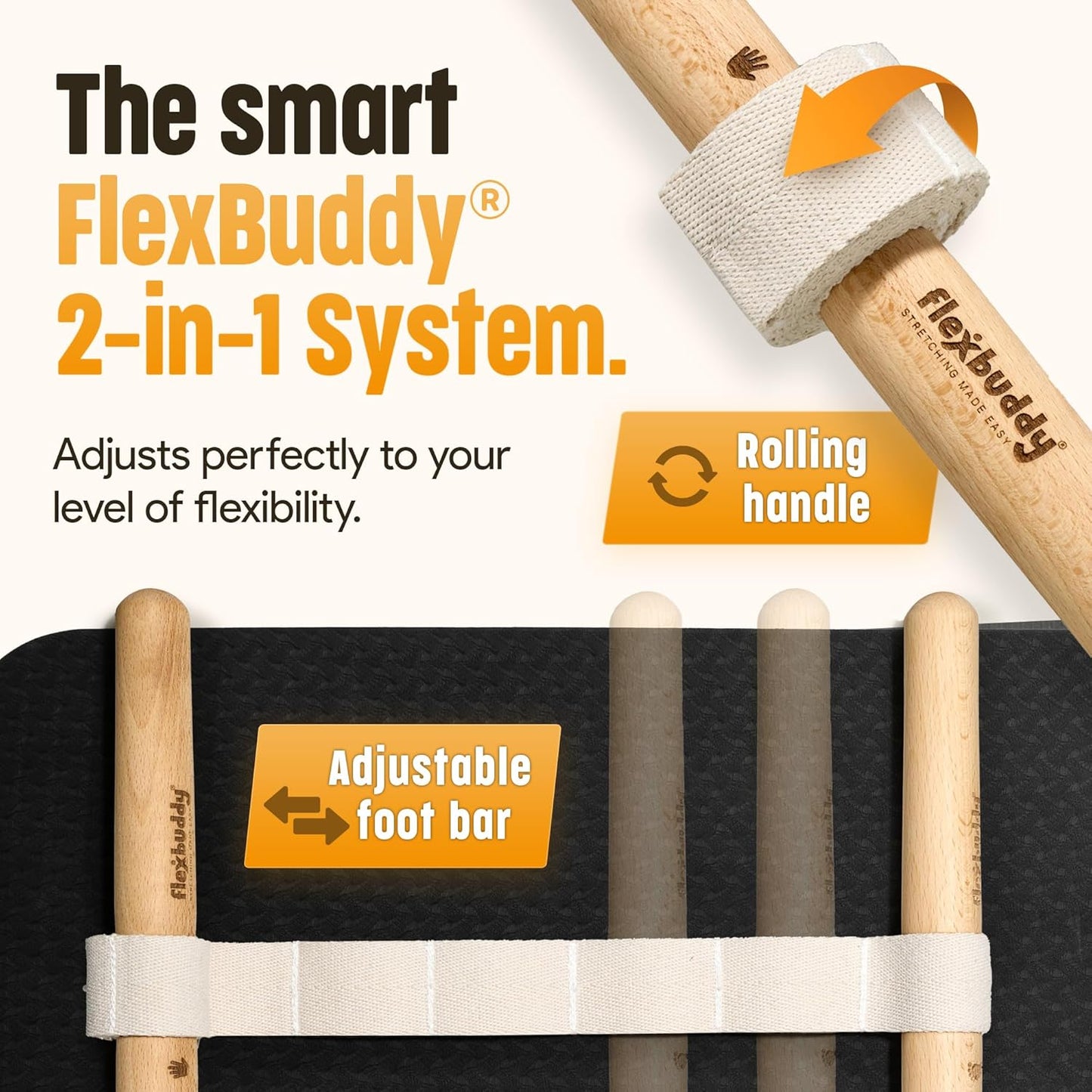 FlexBuddy® Stretching Tool – 2-in-1 Flexibility & Back Trainer | Daily Mobility & Pain Relief | Compact Stretch Aid for Home, Office & Gym