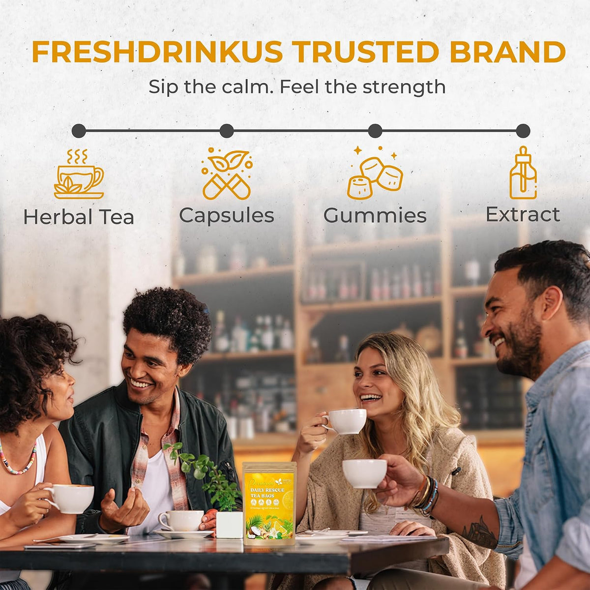 FreshDrinkUS, Premium 40 Tea Bags Daily Rescue Lemon Ginger Tea - 9 Superherbs – 100% Natural Ingredients, Tea Mix for Wellness Boost - Shelf-Stable, Caffeine-Free, Sugar-Free, Vegan