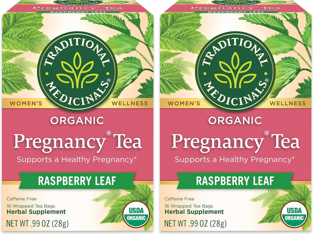 Traditional Medicinals Tea, Organic Pregnancy Tea, Supports a Healthy Pregnancy, Raspberry Leaf and Spearmint, 16 Bags (Pack of 2)