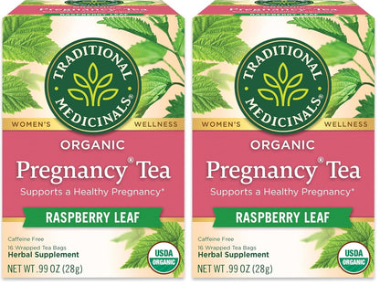 Traditional Medicinals Tea, Organic Pregnancy Tea, Supports a Healthy Pregnancy, Raspberry Leaf and Spearmint, 16 Bags (Pack of 2)