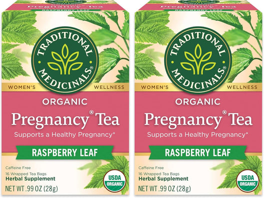 Traditional Medicinals Tea, Organic Pregnancy Tea, Supports a Healthy Pregnancy, Raspberry Leaf and Spearmint, 16 Bags (Pack of 2)