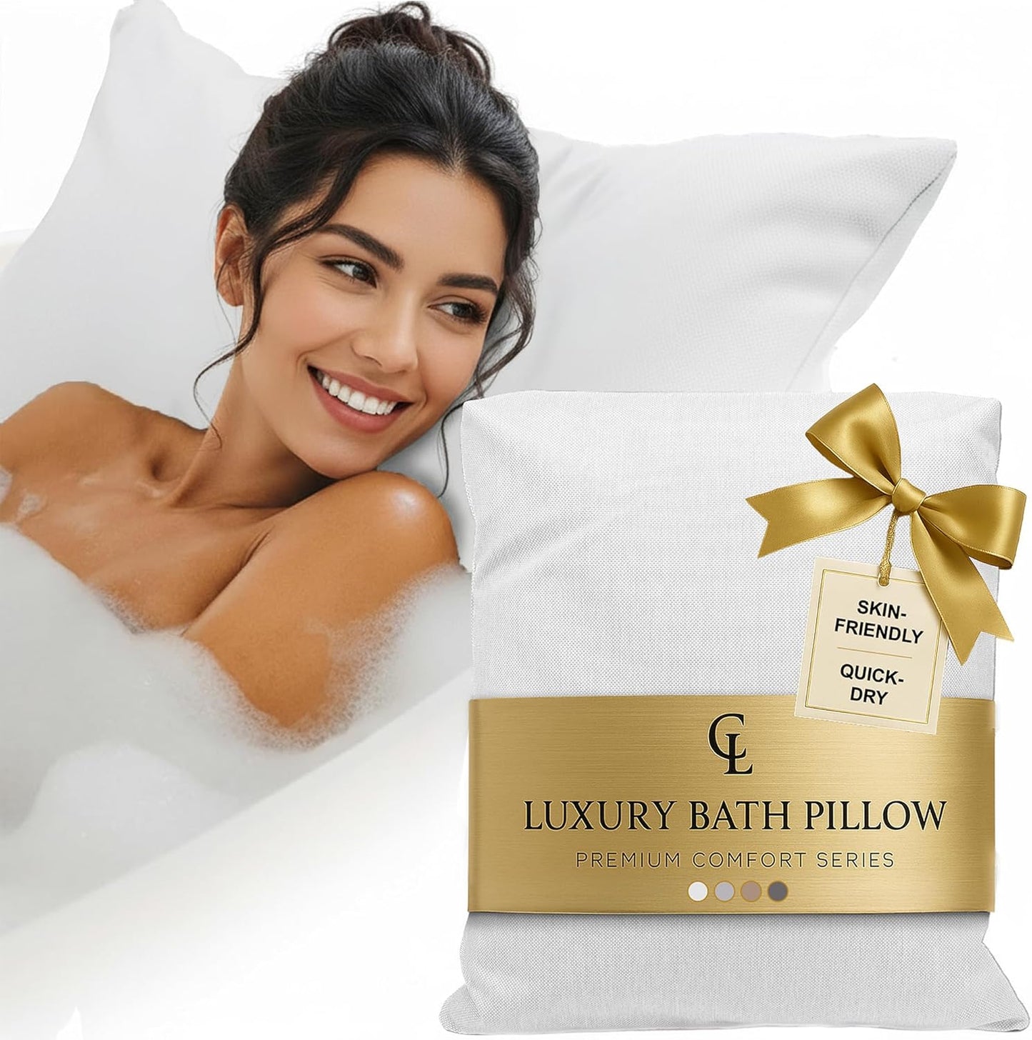 Luxury Bath Pillow for Tub - Thick and Comfortable Bathtub Pillow Support for Head and Neck and Back - Washable Quick-Drying Bath Pillows - Bath Cushion for Home Spa - Fits Any Bathtub - Light Gray