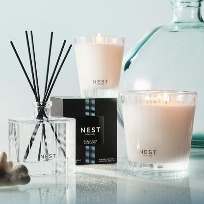 NEST New York Reed Diffuser, Bamboo - 5.9 fl oz - Fragrance for Up to 90 Days - Reusable, Refillable Glass Holder - Includes 8 All-Natural Reed Sticks - Flame Free