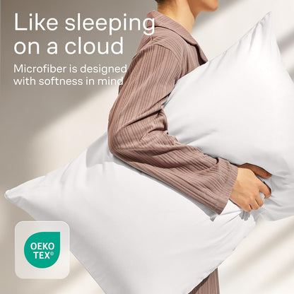 Ultra Soft Pillow Protectors with Zipper Standard Size - Set of 8 Breathable Pillow Covers - 100% Protection Against Stains, Dust & Dirt - Machine Washable (White)
