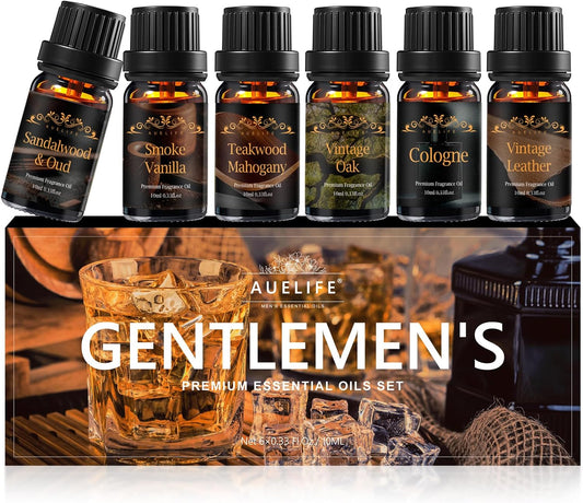 Auelife Men Essential Oils Set for Diffusers for Home, 6x10ml Scented Oil