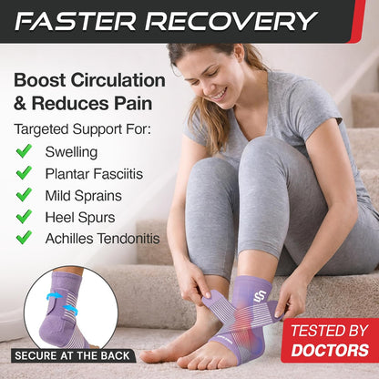 Sleeve Stars Ankle Brace for Women & Men, Ankle Wrap for Sprain, Compression Sleeve for Plantar Fasciitis Relief, Easy Customizable Support: w/ Removable Strap (Single/M:10"-12"/Black)