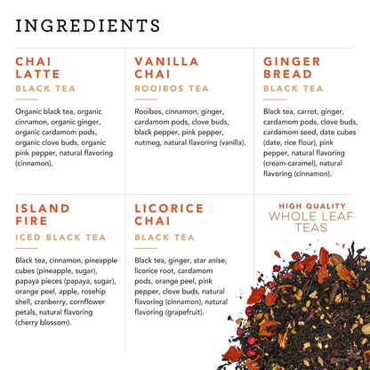 Pinky Up Loose Leaf Tea Sampler Set - Calorie Free Single Serving Loose Leaf Herbal Tea Variety Gift Pack, 15 Pouches