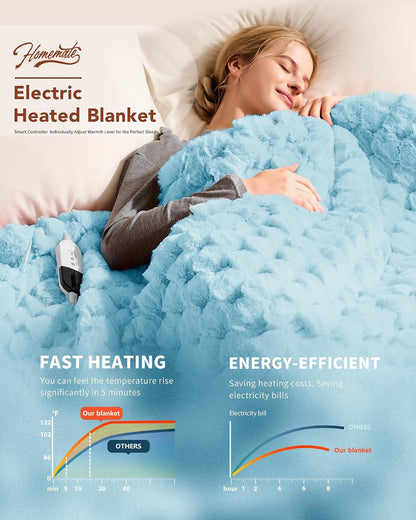 Homemate Electric Heated Blanket Twin - 62"x84" Heating Bed Blankets Throw with 10 Heating Levels 8 Hours Auto Off Fast Heating Over-Heated Protection Ultra Soft Warm Flannel ETL Certified Grey - Colors B