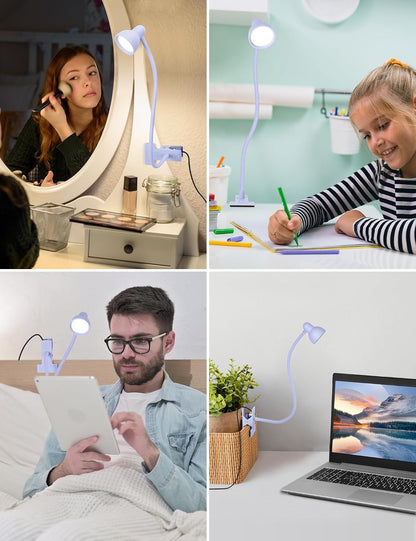 LiFMIRA Clip-on Reading Light - 3 Color Modes, 10 Dimmable Brightness, Eye Care Clamp Desk Lamp with Flexible Gooseneck for Reading in Bed, Desk, Headboard, Computer