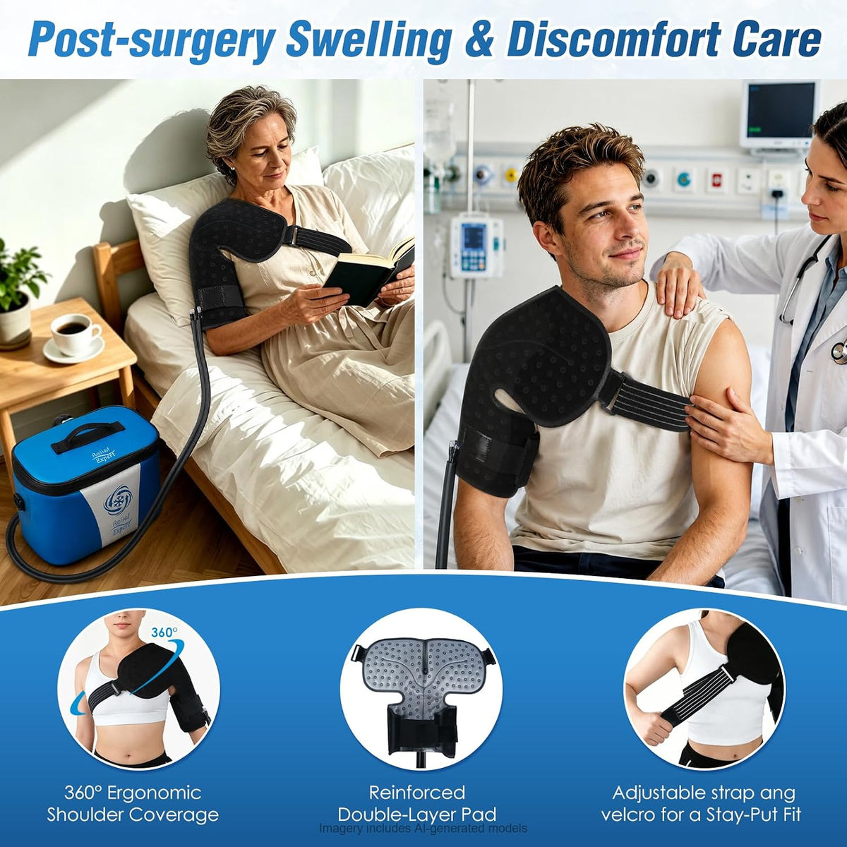 Ice Machine for Knee After Surgery, Extra Large Wrap & Flippable Kneecap Pad, 18QT Cooler, 12H Cooling, Programmable Timer, Leak-Resistant Sealing & Steady Cold Compression for Knee Replacement Care