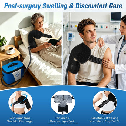 Ice Machine for Knee After Surgery, Extra Large Wrap & Flippable Kneecap Pad, 18QT Cooler, 12H Cooling, Programmable Timer, Leak-Resistant Sealing & Steady Cold Compression for Knee Replacement Care