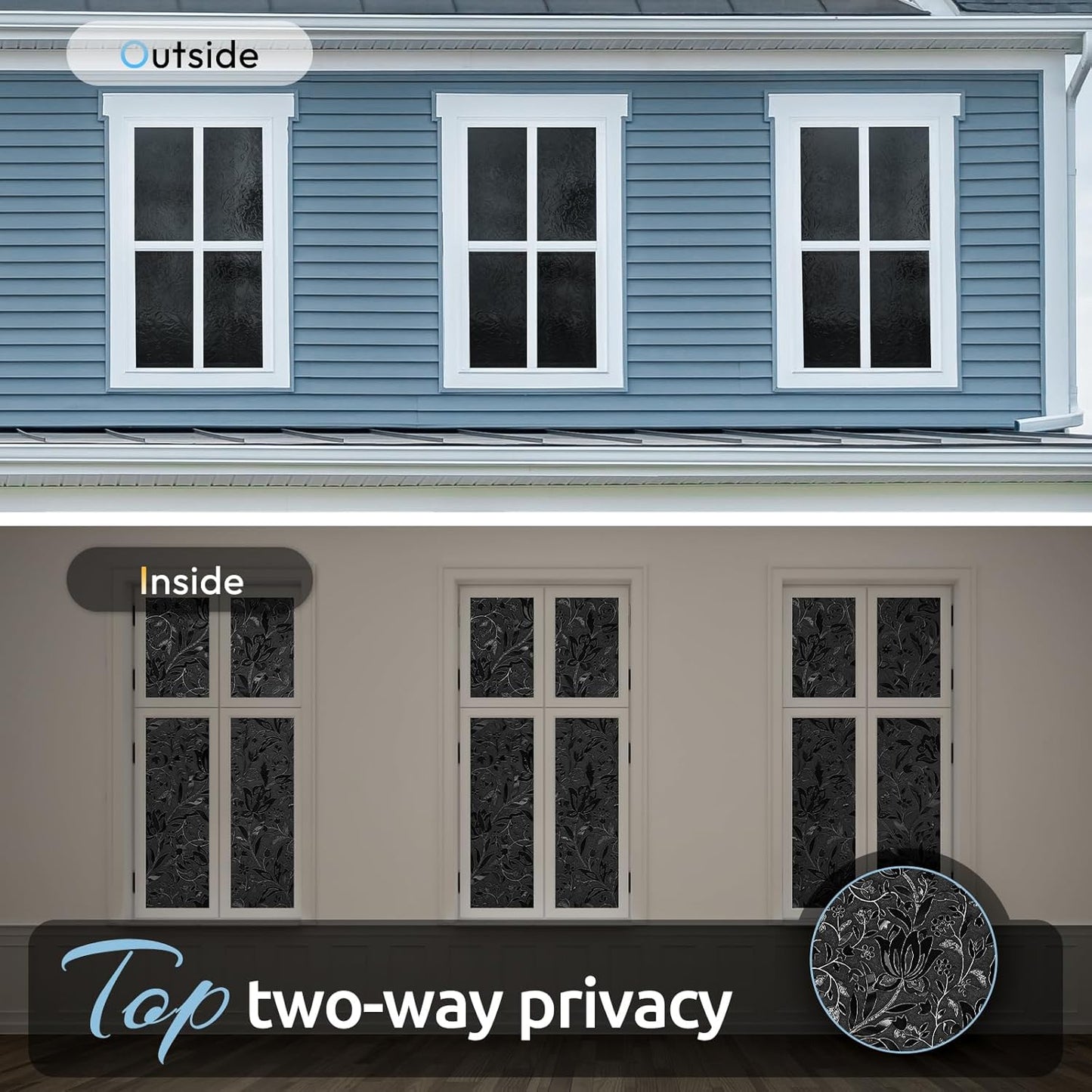 rabbitgoo Window Privacy Film One Way Window Tint for Home, Removable Reflective Heat Sun Blocking Anti UV Glass Door Covering, Mirror Tinting Film House Office, 17.5 Inch X 6.5 Feet, Black Silver