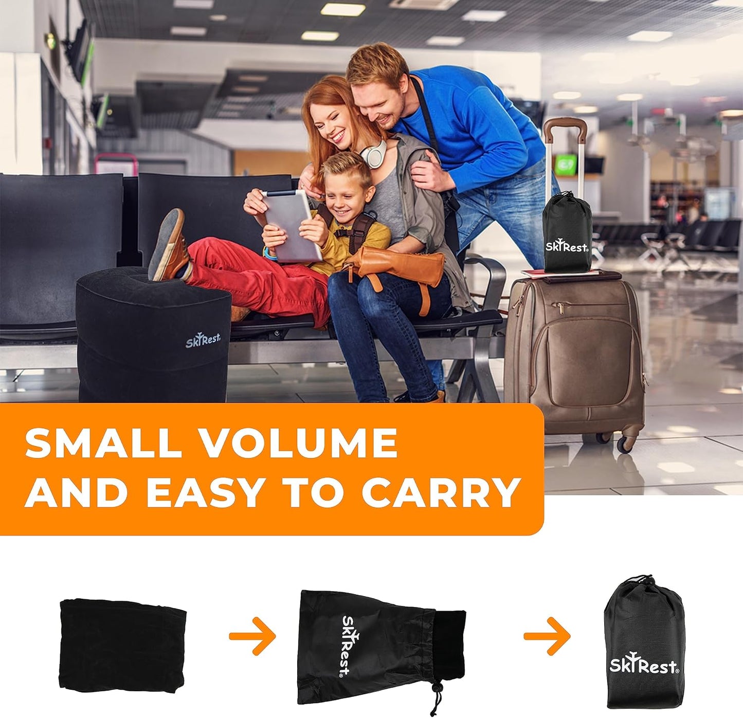 Inflatable Foot Rest Pillow for Airplane Travel - Adjustable Leg Rest for Long Flights, Baby/Toddler Airplane Seat Extender - Grey