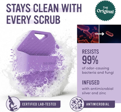 Sud Scrub® Antimicrobial Silicone Body Scrubber, Exfoliating Body Brush for Sensitive Skin, Antibacterial Shower Scrubber for Body, Bathroom Essentials for Men & Women, Charcoal