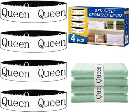 20 Pack Elastic Bed Sheet Organizer Bands with Size Labels，Elastic Bedding Band Labels for Organizing Bed Sheets with Assorted Sizes