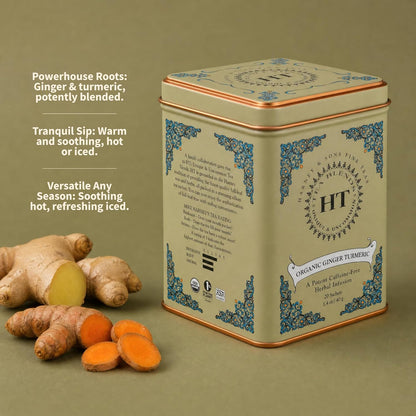 Harney & Sons HT Organic Ginger Turmeric Herbal Tea, 20 Sachets Tin