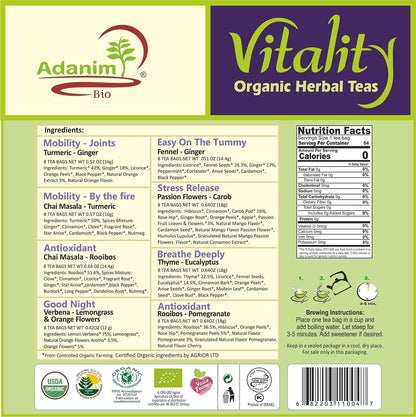 Adanim Herbal Teas (64 Count, Vitality Herbal Tea Sampler)