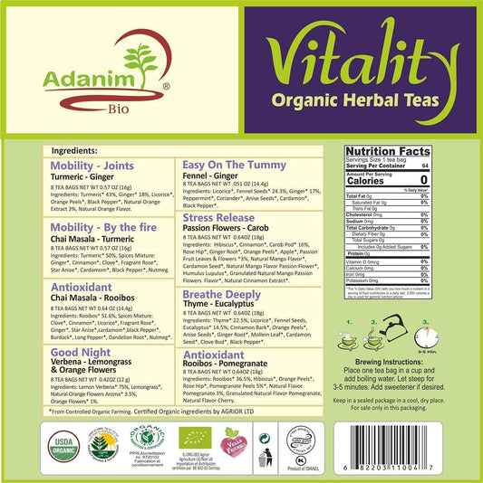 Adanim Herbal Teas (64 Count, Vitality Herbal Tea Sampler)