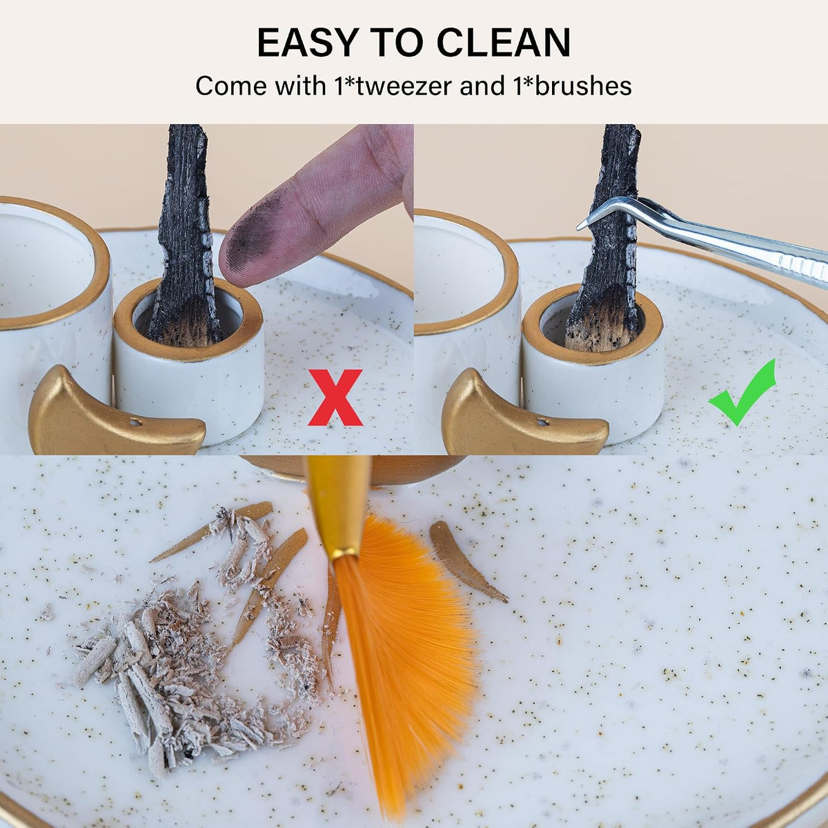 ZenBless Multifunction Incense and Candle Holder for Burning Sage, Palo Santo, Incense Sticks - 5.9" Ceramic Ash Catcher Tray for Meditation Room Home Decor Spritual Gifts (Gold)