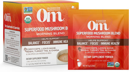 OM MUSHROOM SUPERFOOD Matcha Latte Blend – Green Tea Mushroom Powder with Lion’s Mane, Reishi, Chaga & Turkey Tail – Focus, Calm & Stress Support – 8.47 oz Canister (30 Servings)