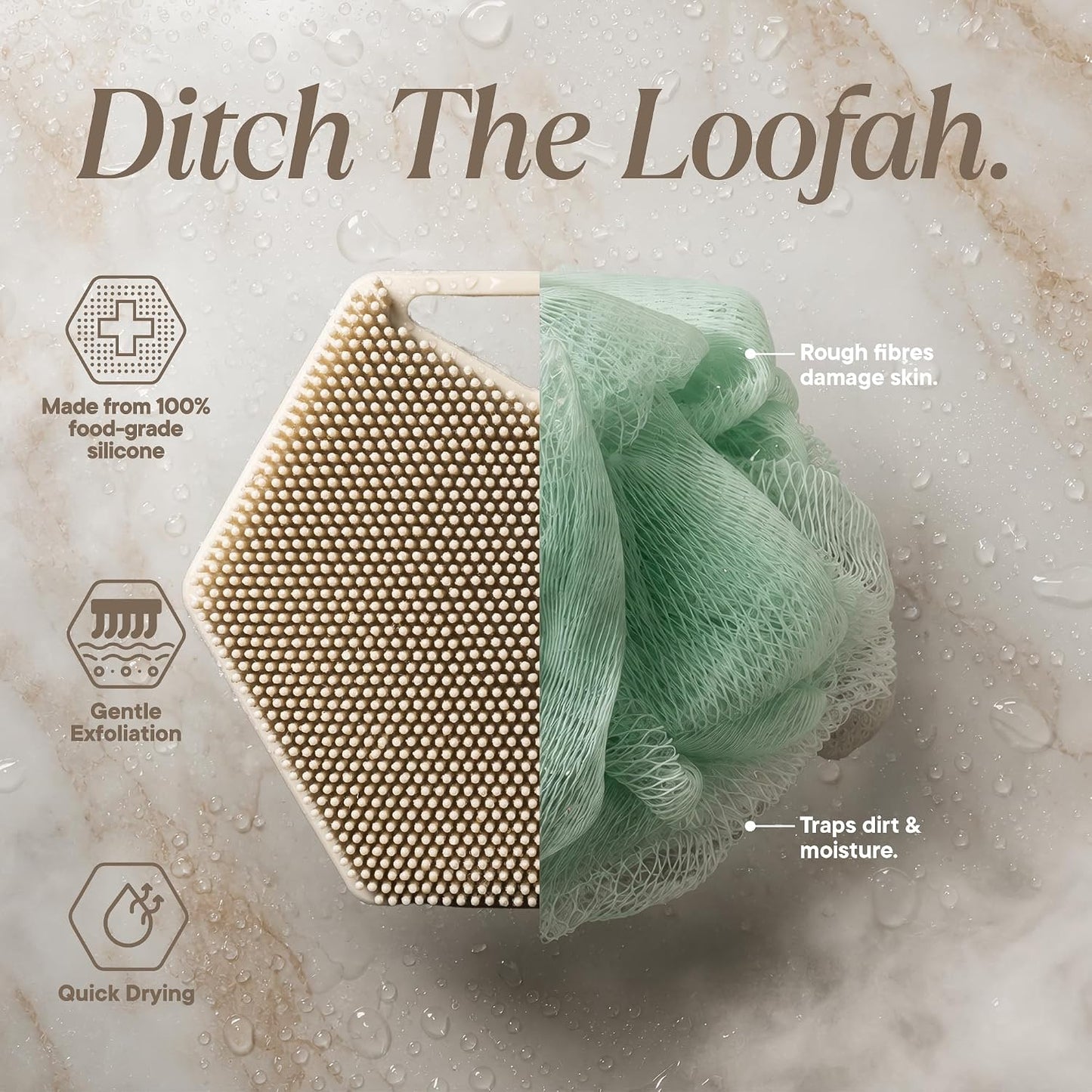 TOOLETRIES Premium Silicone Body Scrubber 2.0, Hygienic Loofah Alternative, Exfoliating Shower Scrubber for Sensitive Skin, Quick Drying & Long-Lasting Bathroom Essentials for Men & Women - Charcoal