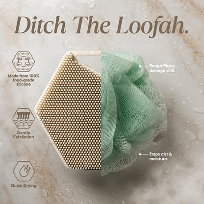 TOOLETRIES Premium Silicone Body Scrubber 2.0, Hygienic Loofah Alternative, Exfoliating Shower Scrubber for Sensitive Skin, Quick Drying & Long-Lasting Bathroom Essentials for Men & Women - Charcoal