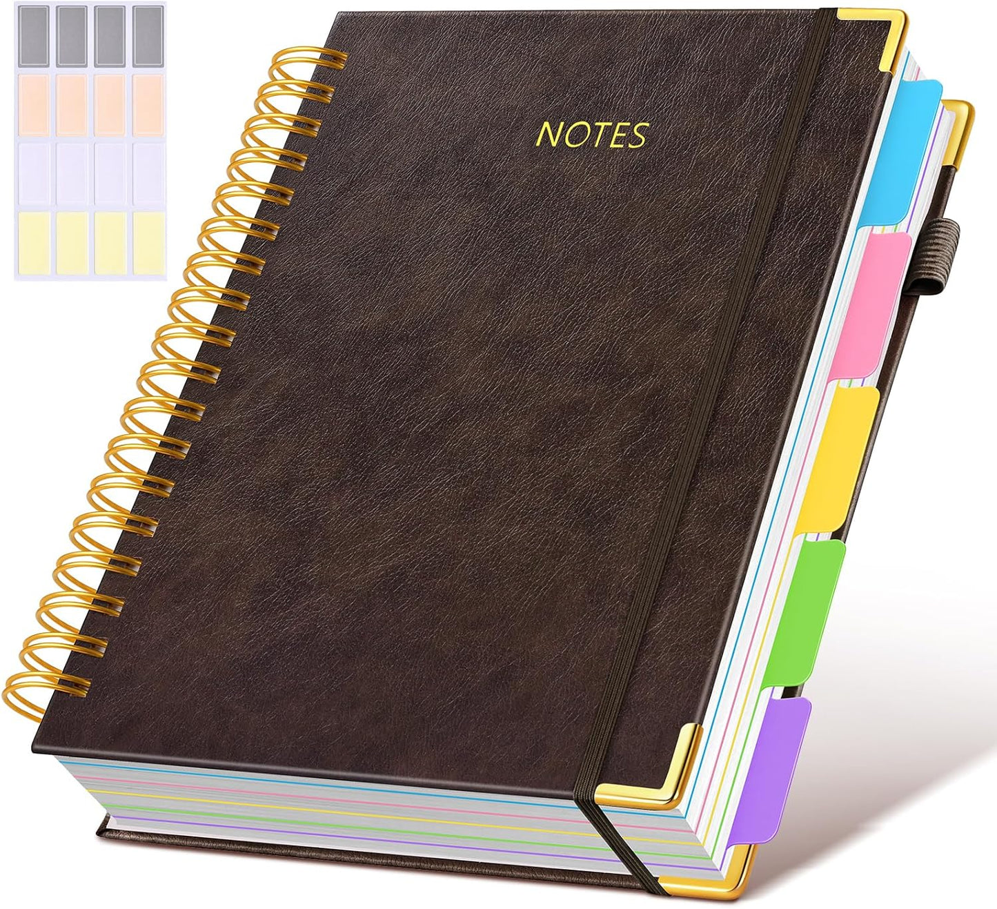 Hardcover Spiral Notebook journal with Removable Dividers Tabs, 300 Pages Leather 5 Subject Notebook College Ruled, 8"x10" Large B5 Notebooks for Work School Note taking, Lined Journal for Women,Black