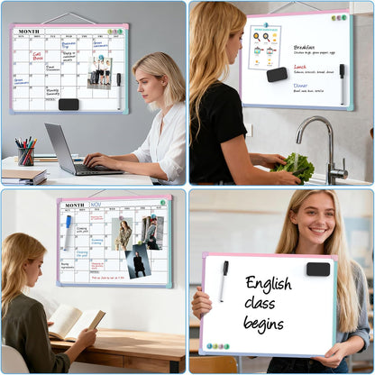 MaxGear Monthly Calendar Dry Erase Board for Wall, 16"x12", White Frame | Double-Sided, Hanging Small White Board, Portable Whiteboard for Planning, Drawing, Memo, to Do List, Home, Kitchen, Office