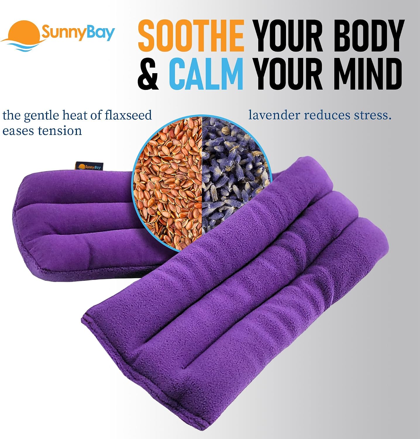 SunnyBay Lavender Microwave Heating Pad, 26" Long Microwavable Neck Wrap & Heat Pack for Moist Hot Therapy, Heated Neck Warmer for Neck, Shoulder & Back Pain Relief, Flaxseed Filling, 26x6, Purple