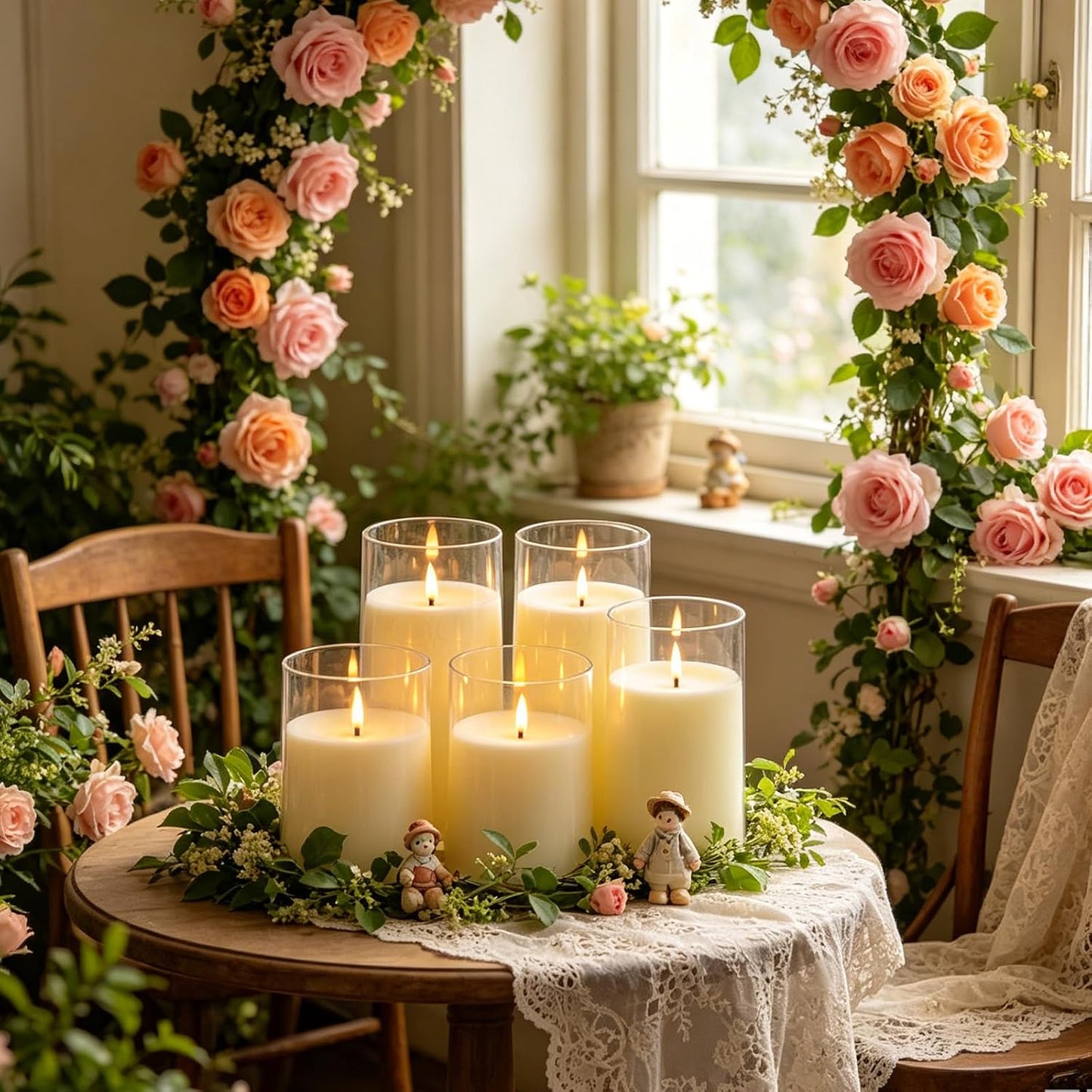 kakoya Flickering Flameless Candles Battery Operated with Remote and 2/4/6/8 H Timer Acrylic Led Pillar Candles Pack of 9 (appr D2.3"xH5.5"6.5"7.5")with Realistic 3D Wick Candles for Home Decor(White)