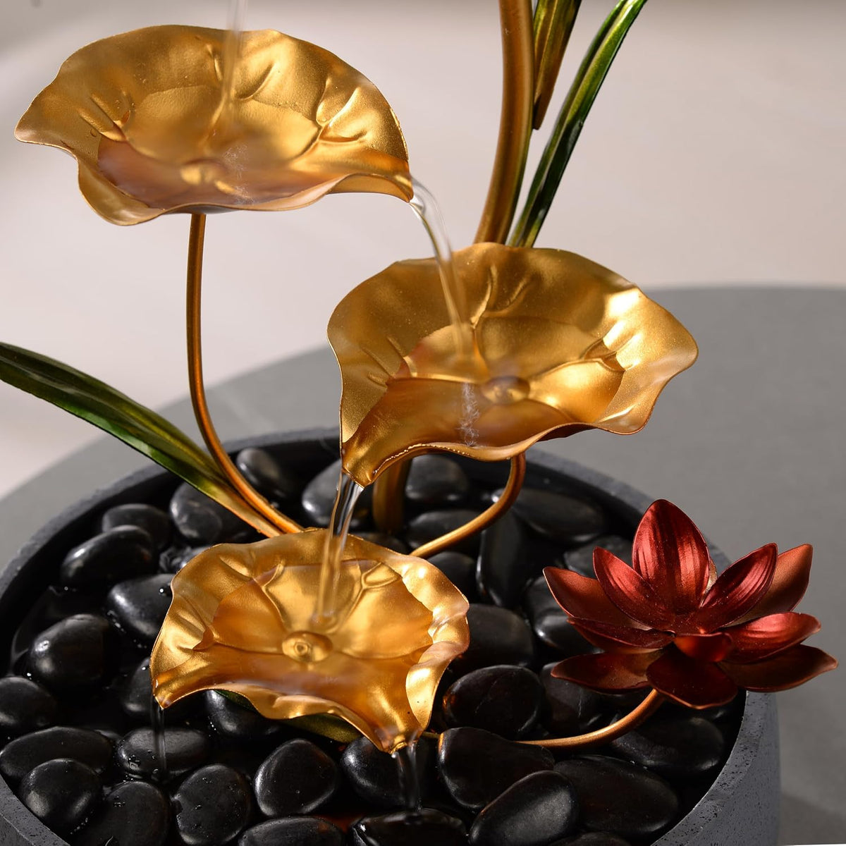 Haobos Indoor Tabletop Fountain Exquisite Meditation Desk Water Fountain Decorative Zen,4-Tier Lotus Desk Fountain,Home/Office Decor Housewarming Gift for Mom（23154）